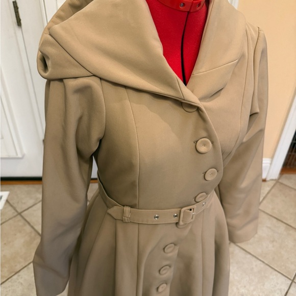 Miss candyfloss Elegant Tan Belted Women's button coat small - Picture 3 of 10